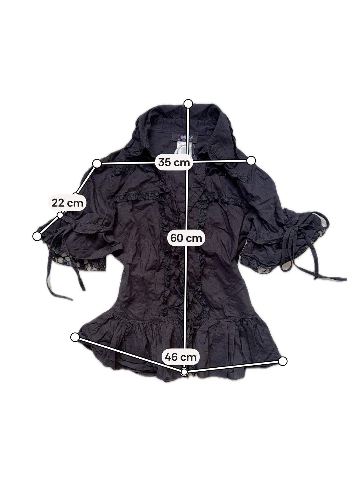 Chemise noire cintrée à volants et dentelle style goth victorien romantique - taille S