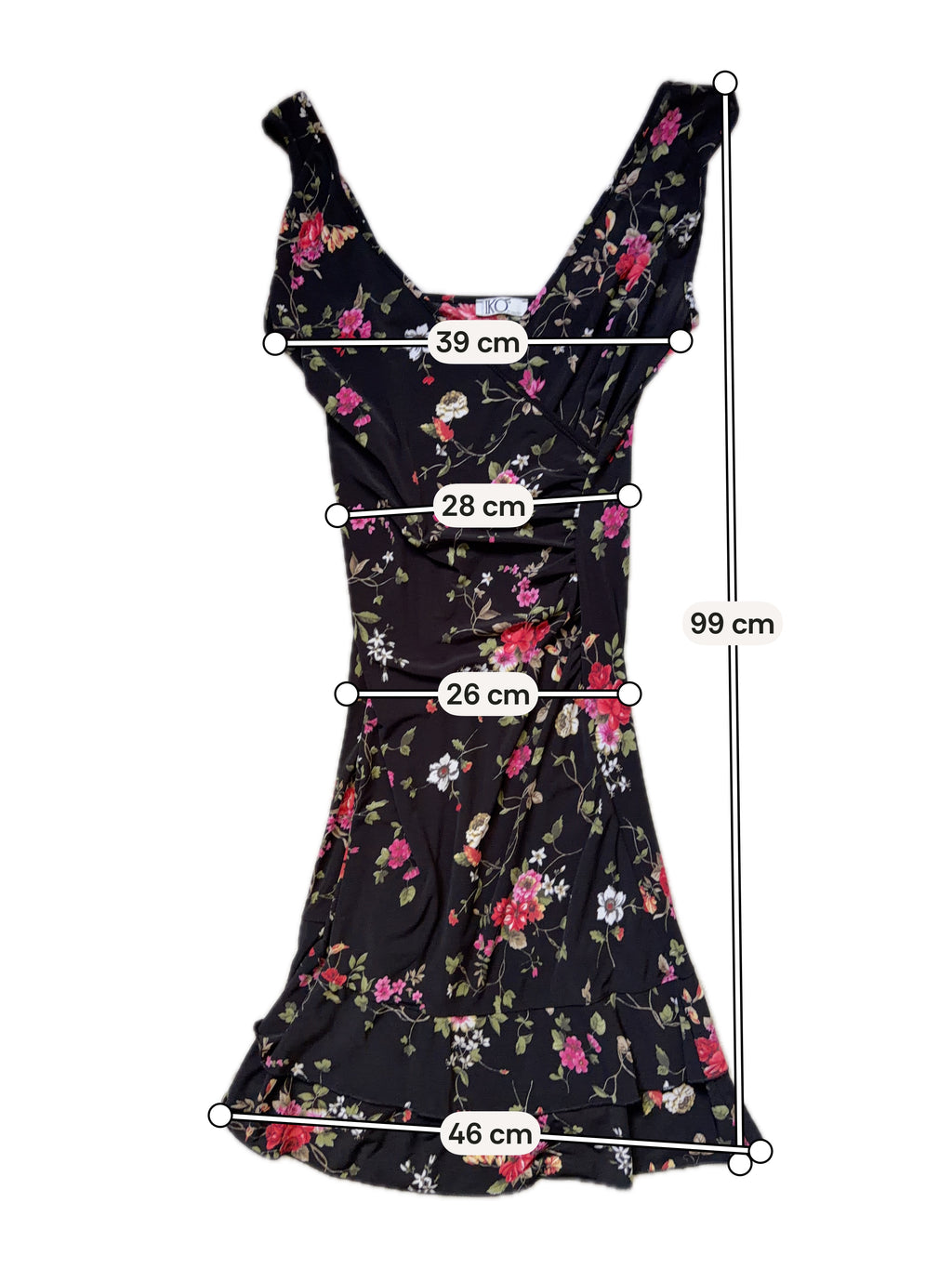 Robe noire à fleurs décolleté cache-cœur style whimsigoth 90s - taille S