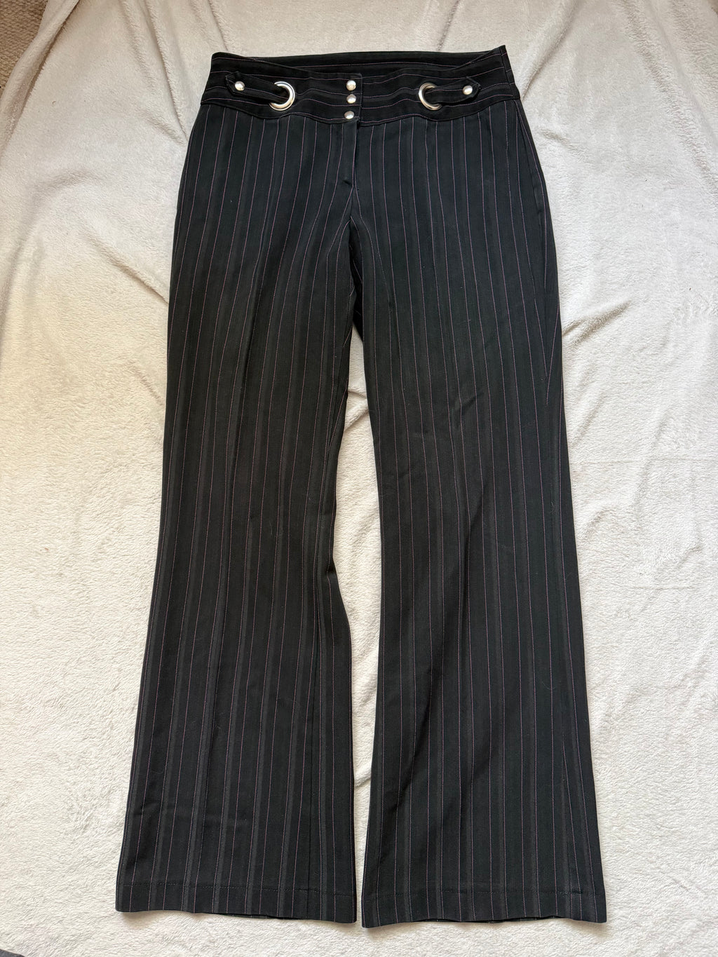 Pantalon noir rayé taille basse à anneaux style office siren 00s - taille M