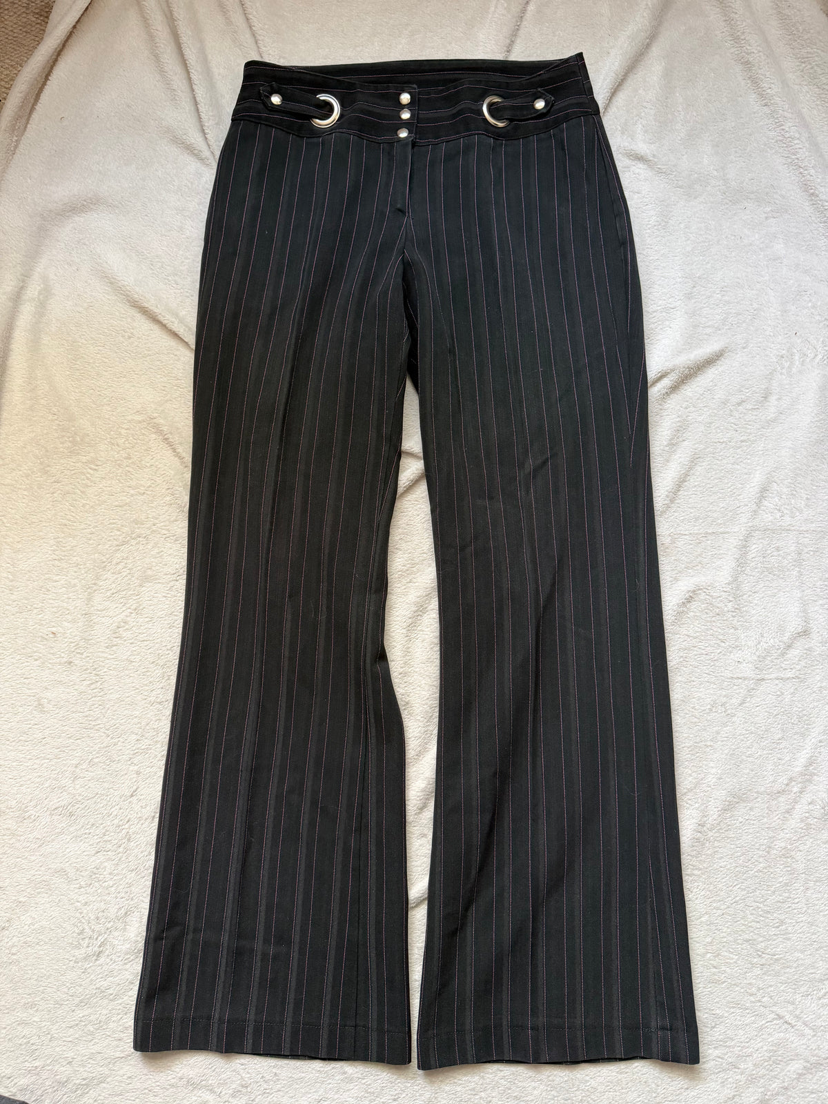 Pantalon noir rayé taille basse à anneaux style office siren 00s - taille M
