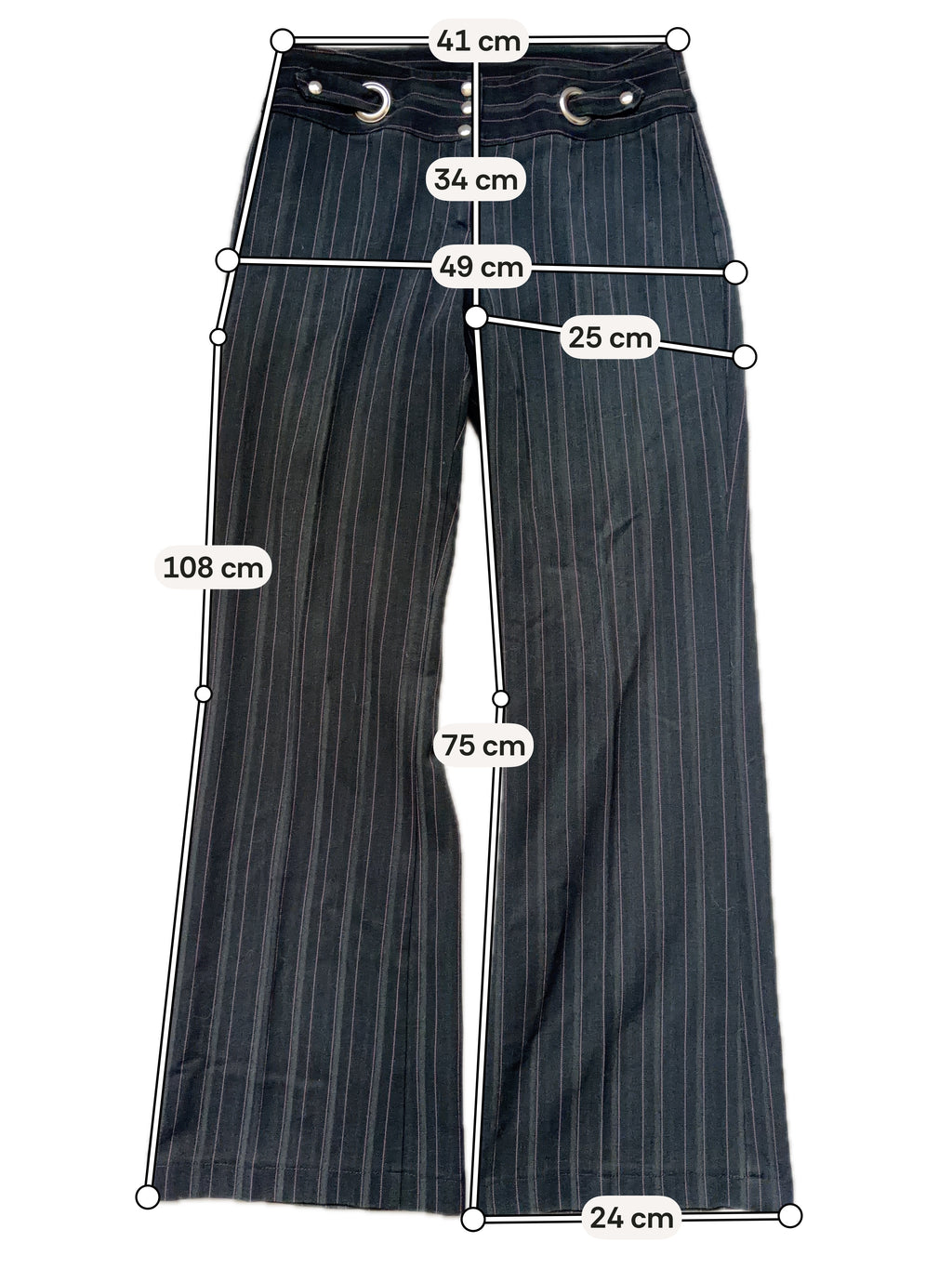 Pantalon noir rayé taille basse à anneaux style office siren 00s - taille M