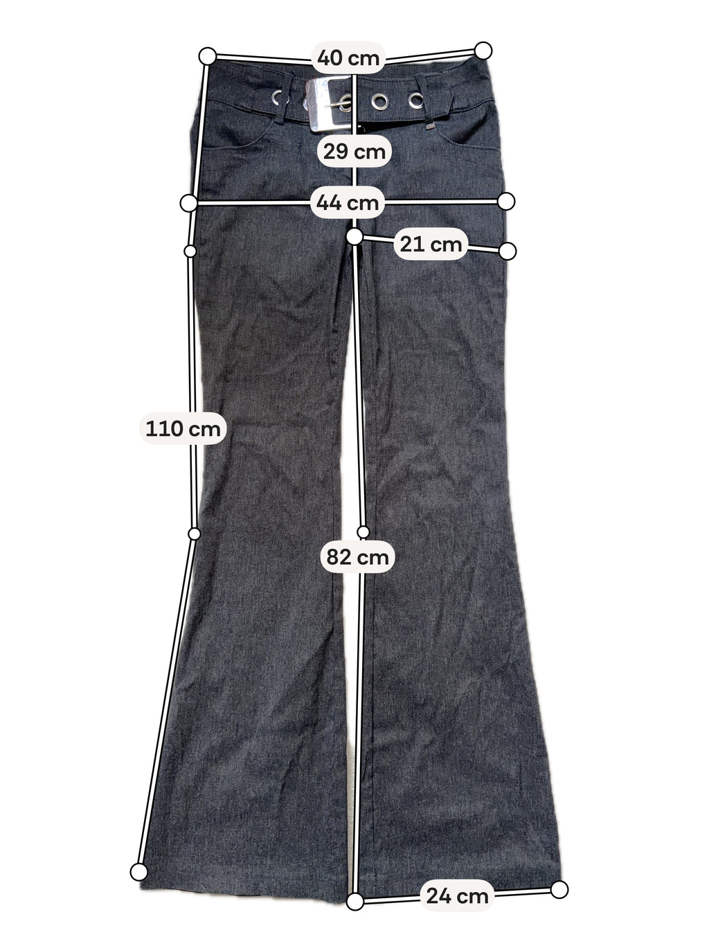 Pantalon gris anthracite évasé à ceinture œillets style corporate goth - taille S/M