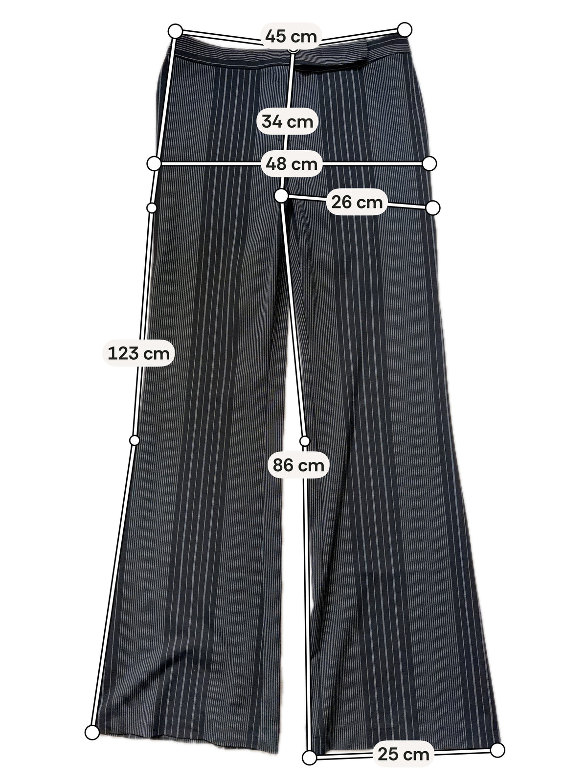 Black pinstriped wide-leg trousers, 00s office siren style - size L