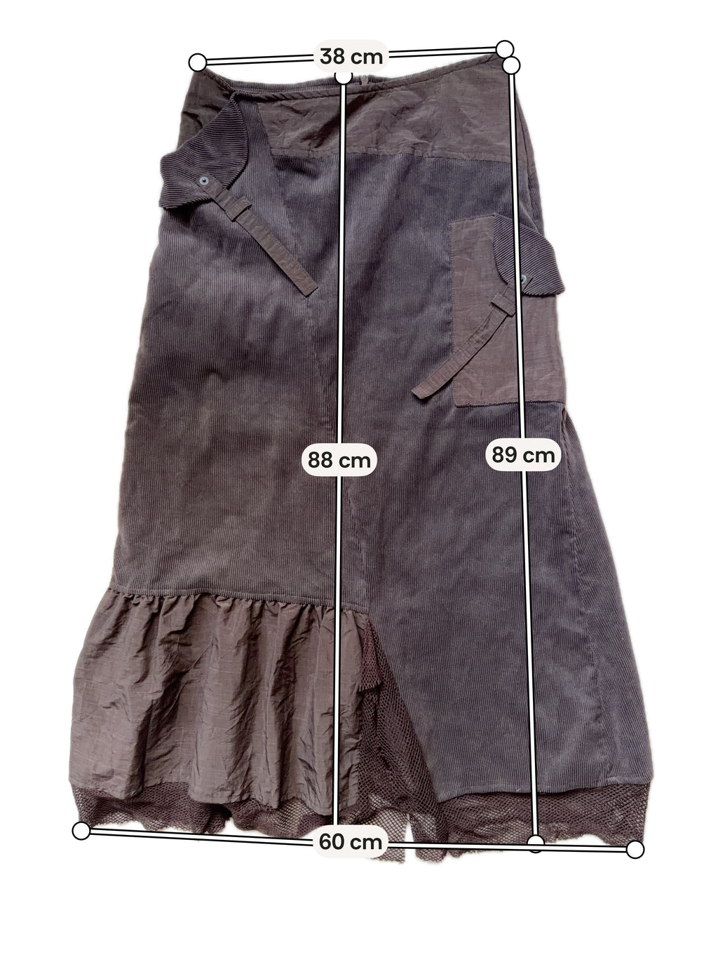 Jupe midi marron velours côtelé asymétrique style fairy grunge 90s - taille M