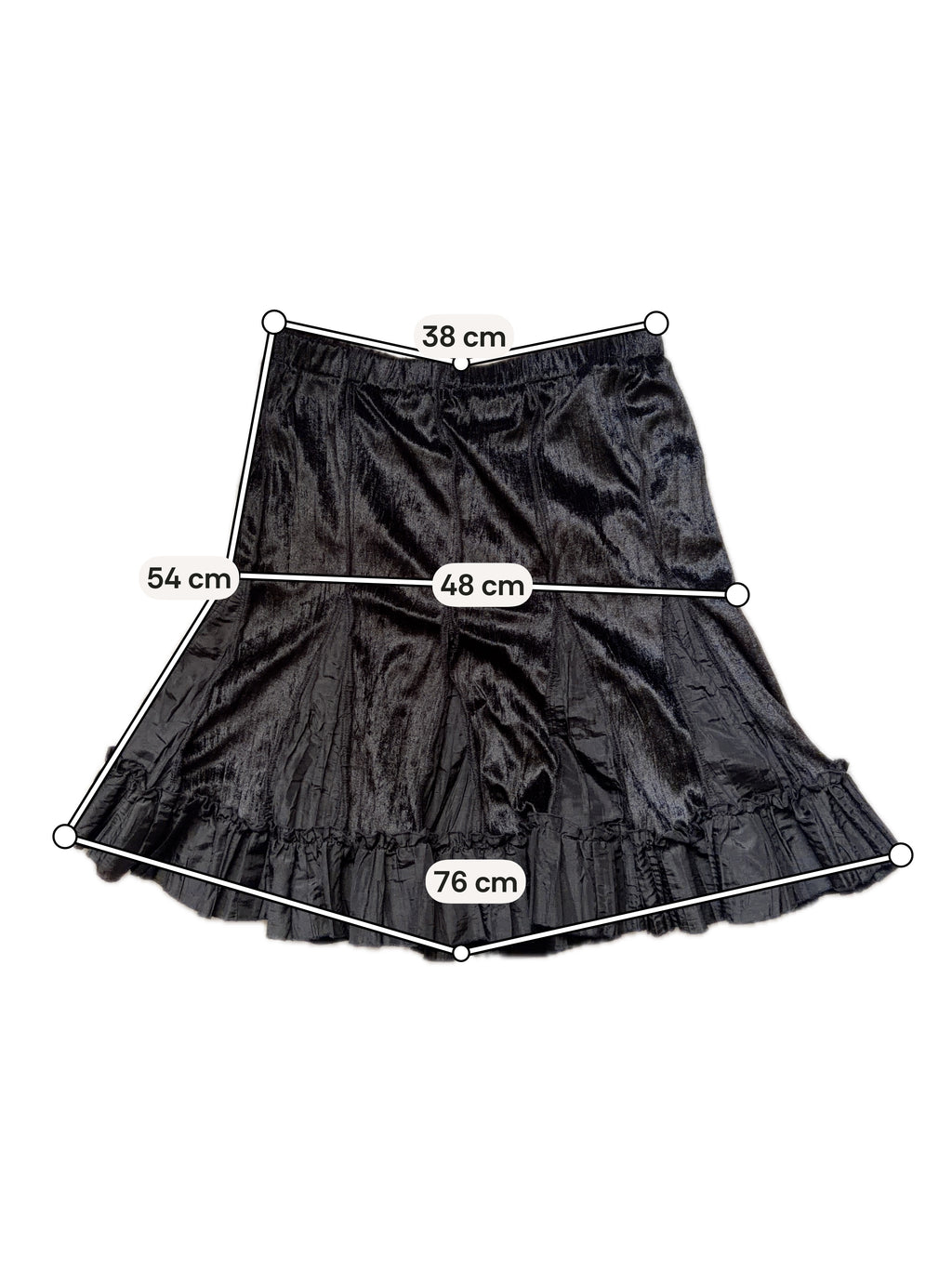 Jupe noire en velours et satin à volants style goth romantique - taille S/M