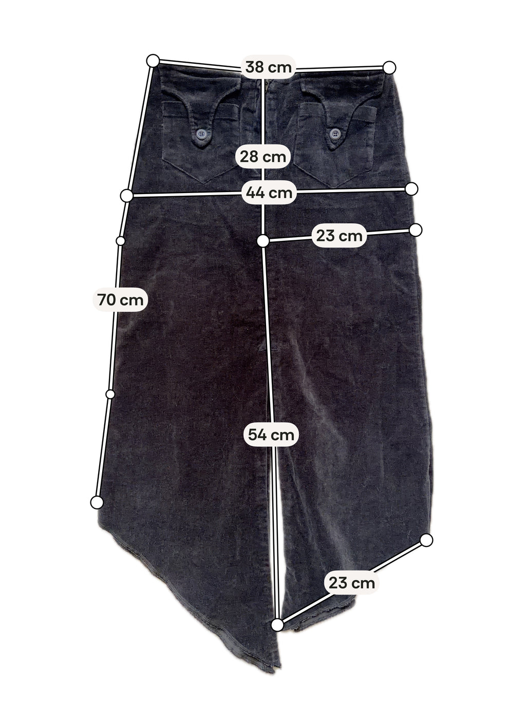 Jupe midi noire asymétrique en velours côtelé style goth Y2K - taille S