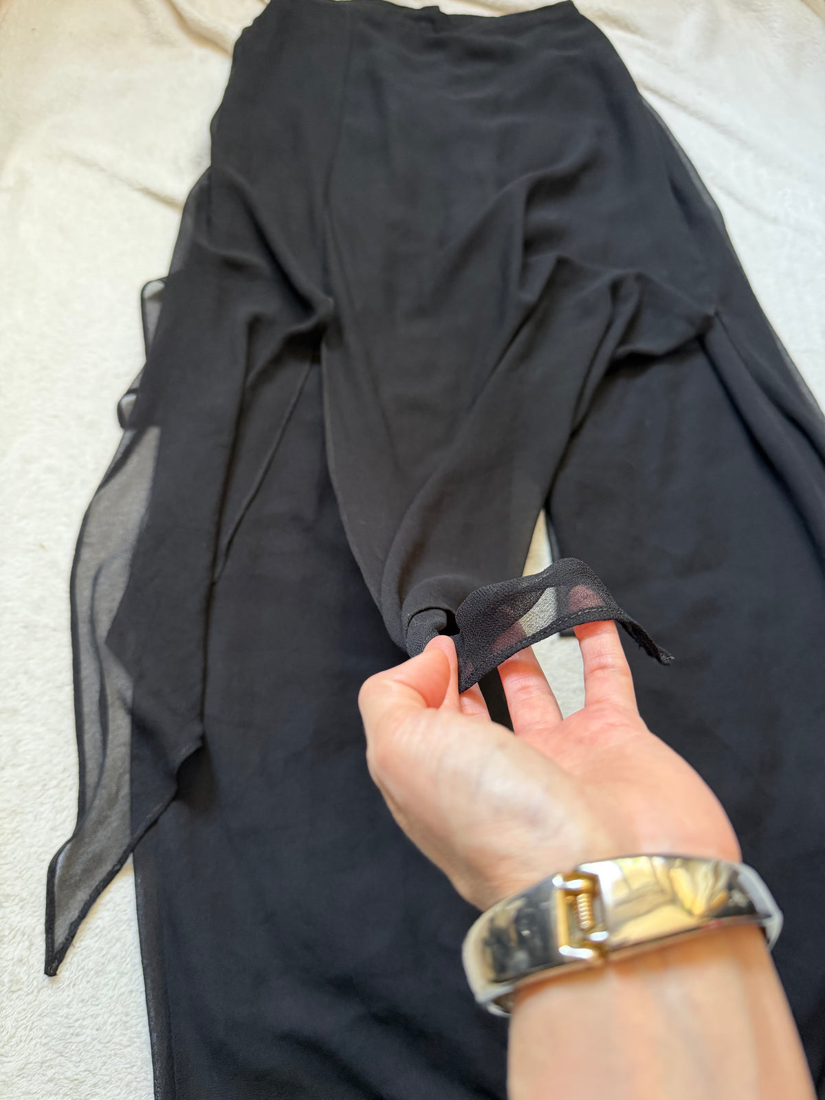 Pantalon jupe noir René Derhy en voile fluide - goth romantique avant garde witchy - taille M
