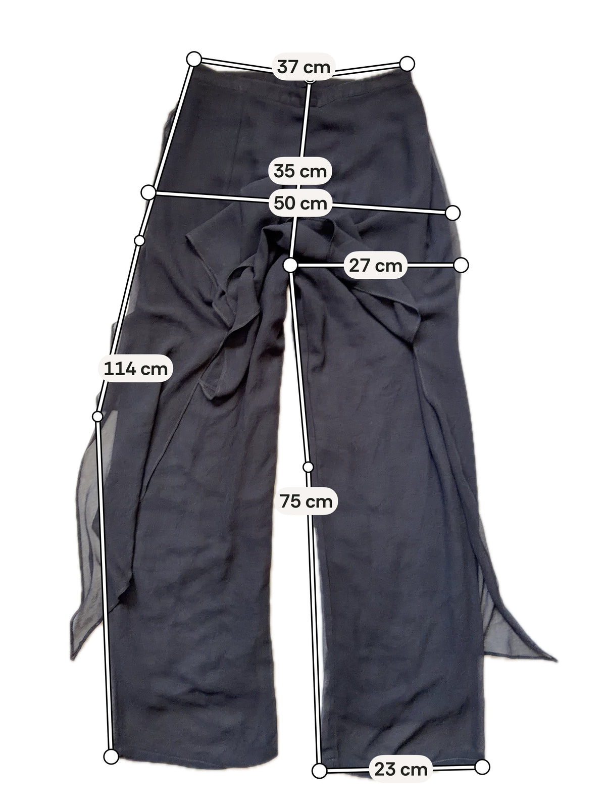 Pantalon jupe noir René Derhy en voile fluide - goth romantique avant garde witchy - taille M