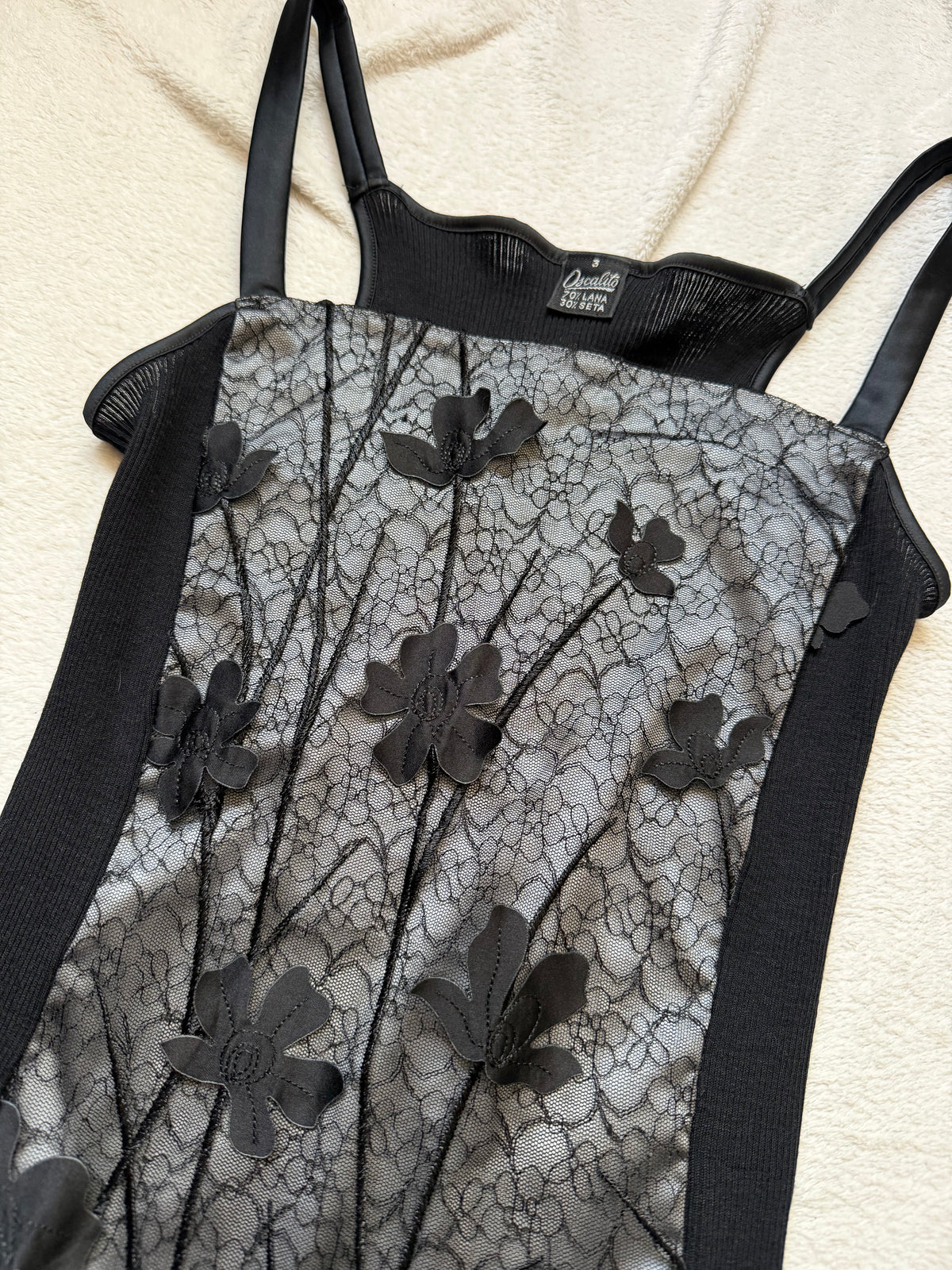 Top corseté laine et soie à dentelle florale style whimsigoth romantic goth – taille M/L