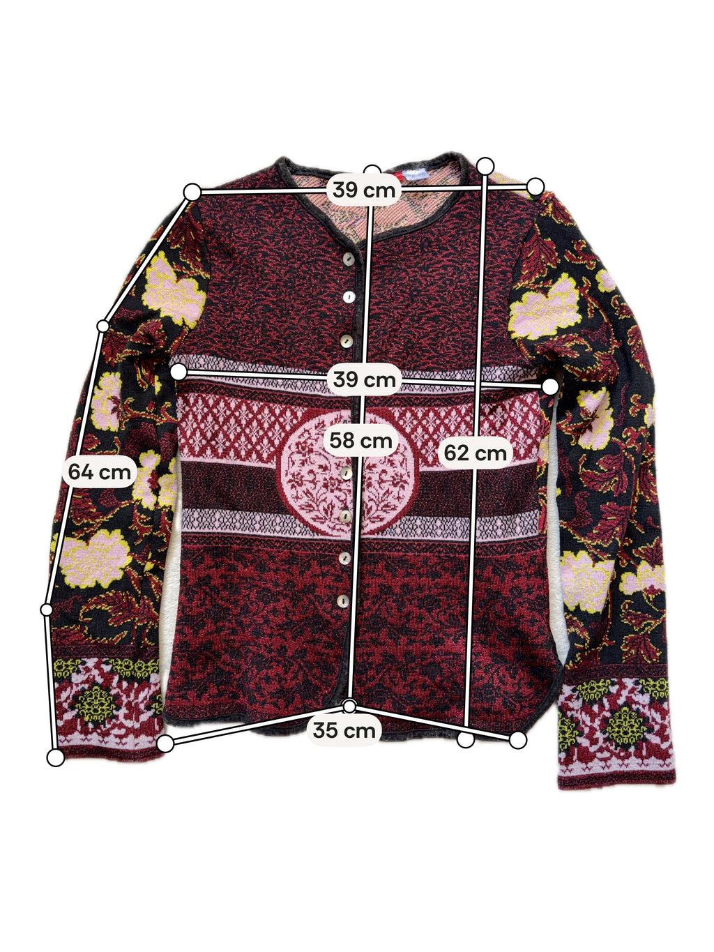 Cardigan cintré à motifs floraux style whimsigoth maximalist 90s - taille M