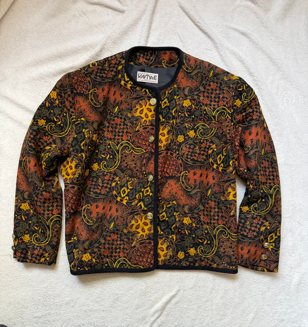 Veste vintage motif paisley baroque style whimsigoth tapestry 90s - taille M/L