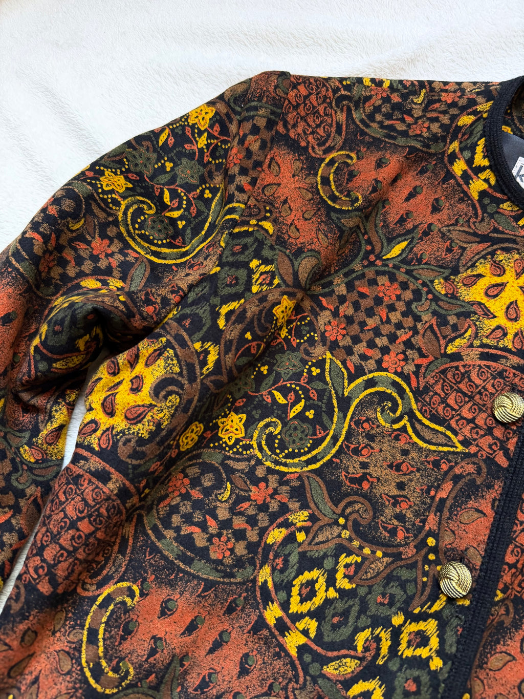 Veste vintage motif paisley baroque style whimsigoth tapestry 90s - taille M/L