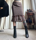 Jupe Maje marron à carreaux sequins et volant  – taille S/M