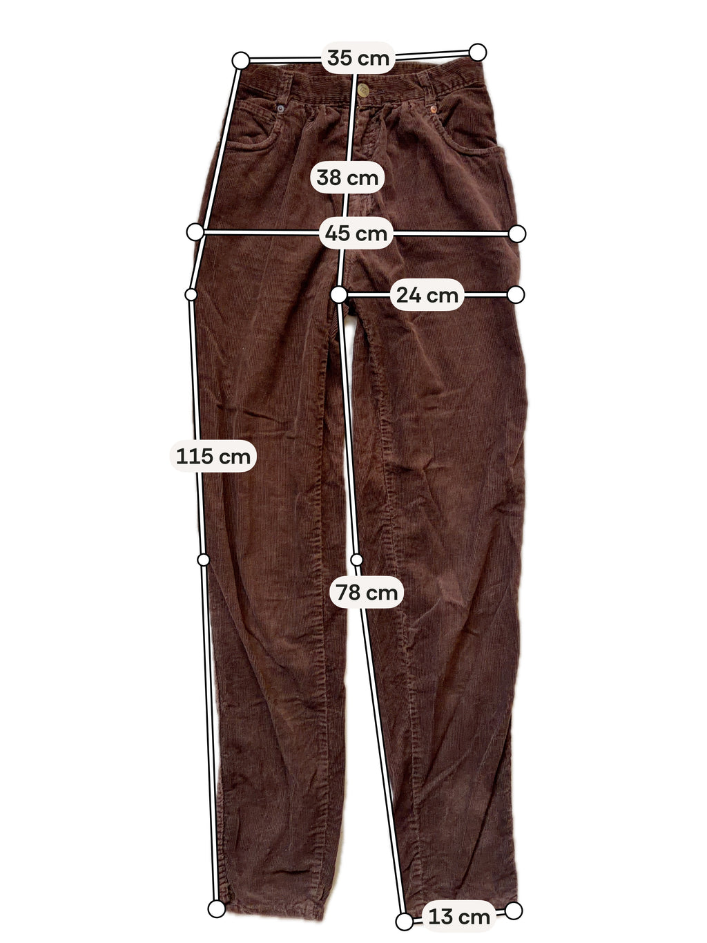 Pantalon marron en velours côtelé taille haute style dark academia grunge 90s - taille XS/S