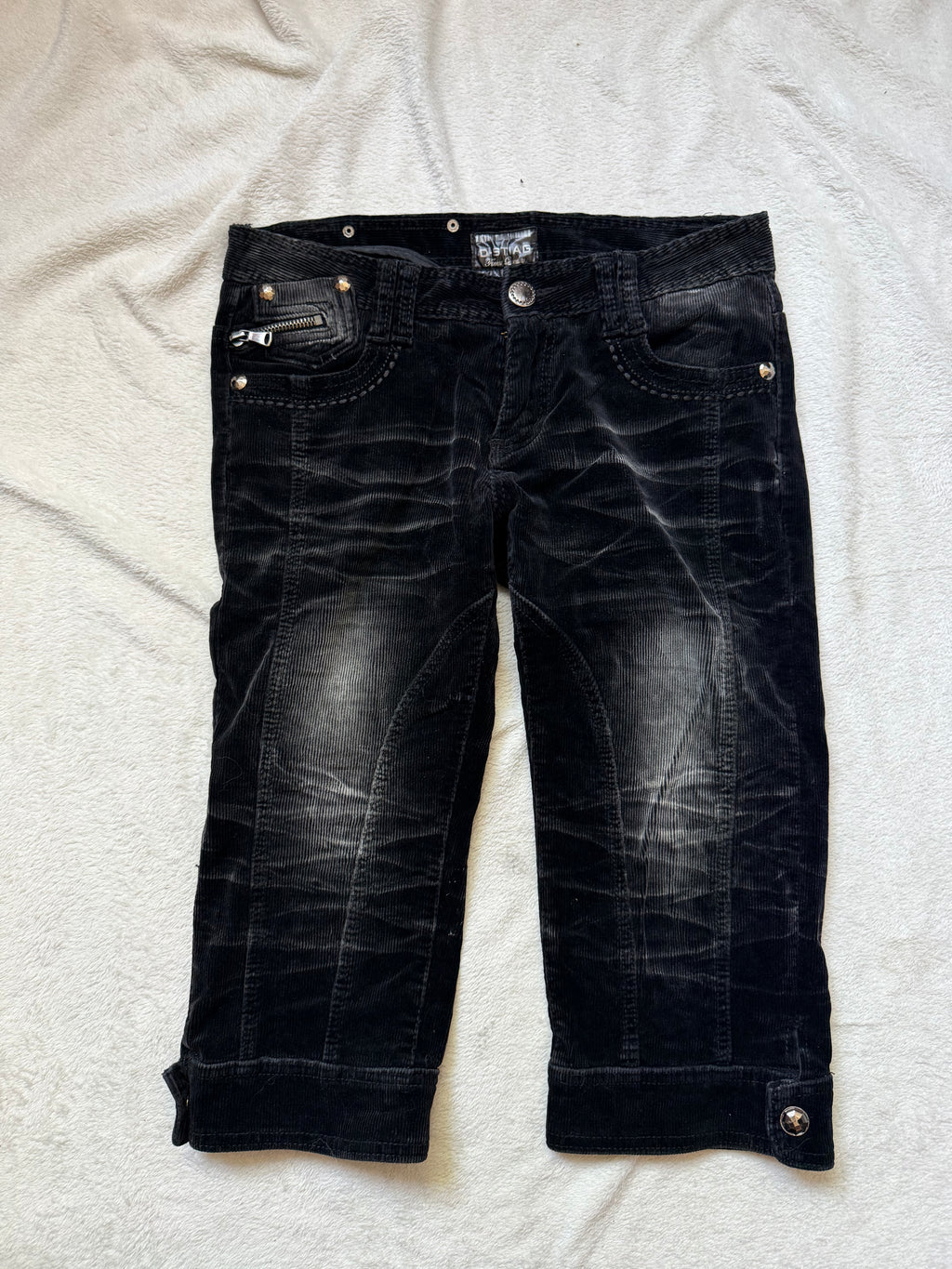 Pantalon capri noir velours côtelé taille basse vintage Y2K goth – taille S