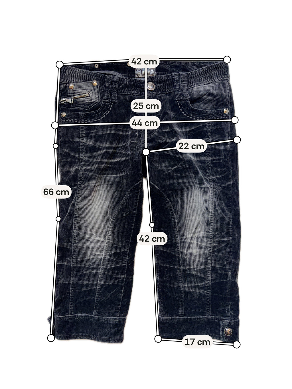 Pantalon capri noir velours côtelé taille basse vintage Y2K goth – taille S