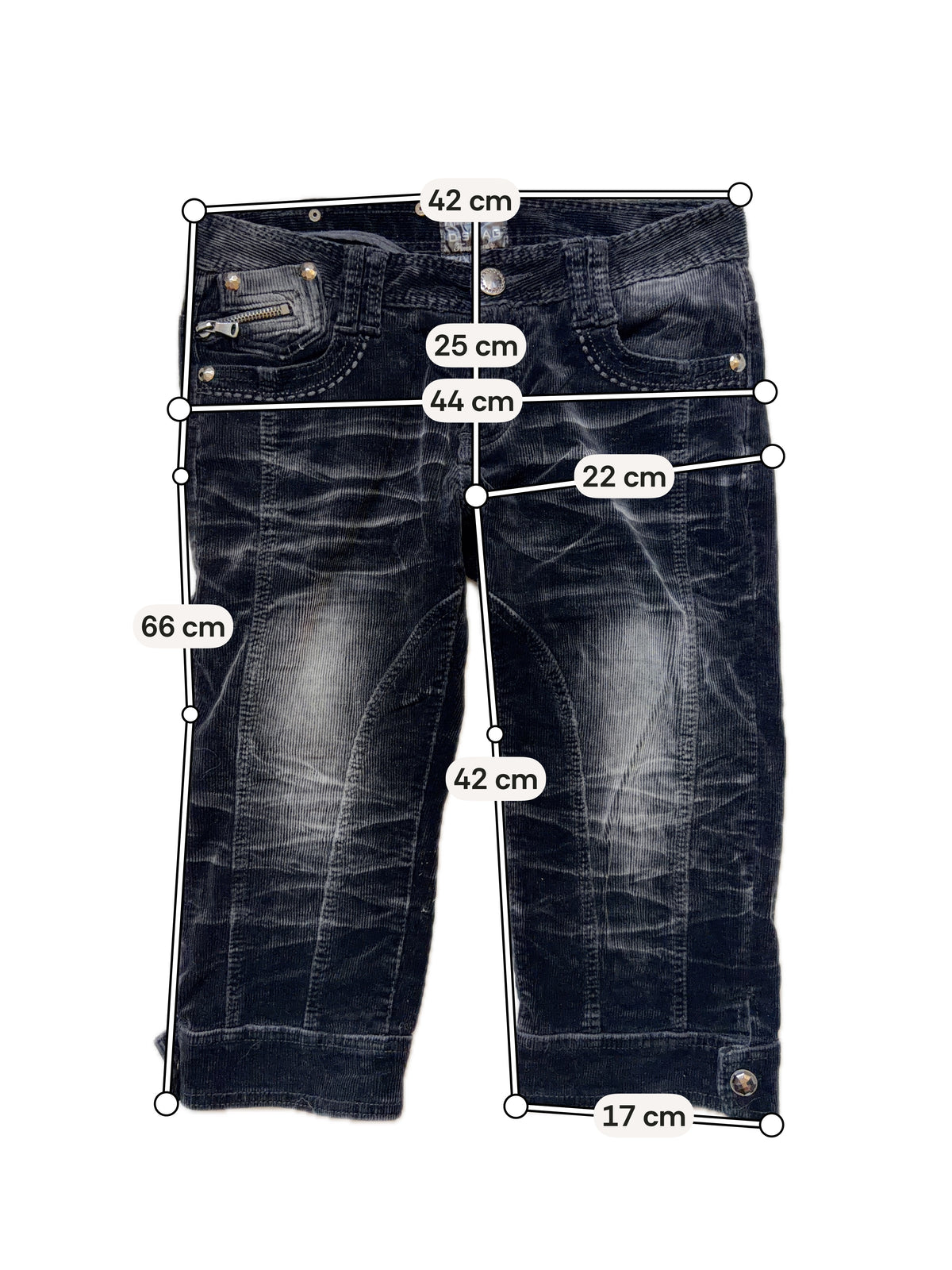 Pantalon capri noir velours côtelé taille basse vintage Y2K goth – taille S
