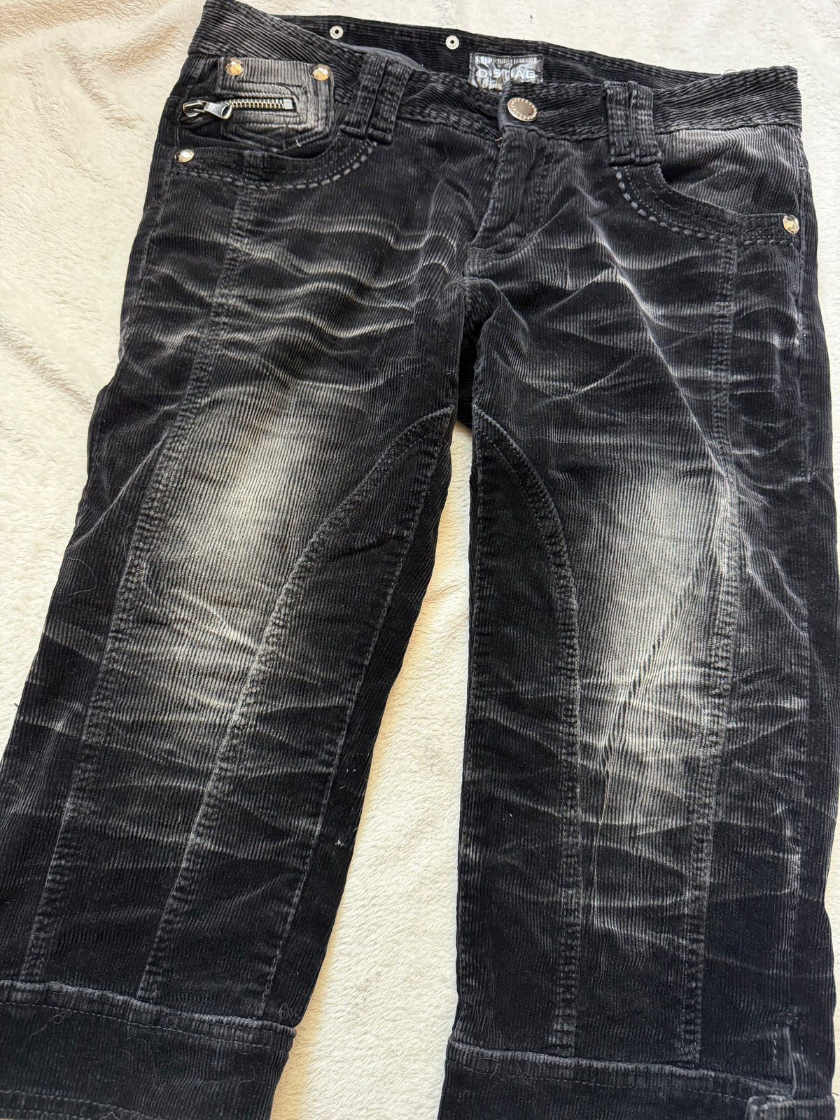 Pantalon capri noir velours côtelé taille basse vintage Y2K goth – taille S