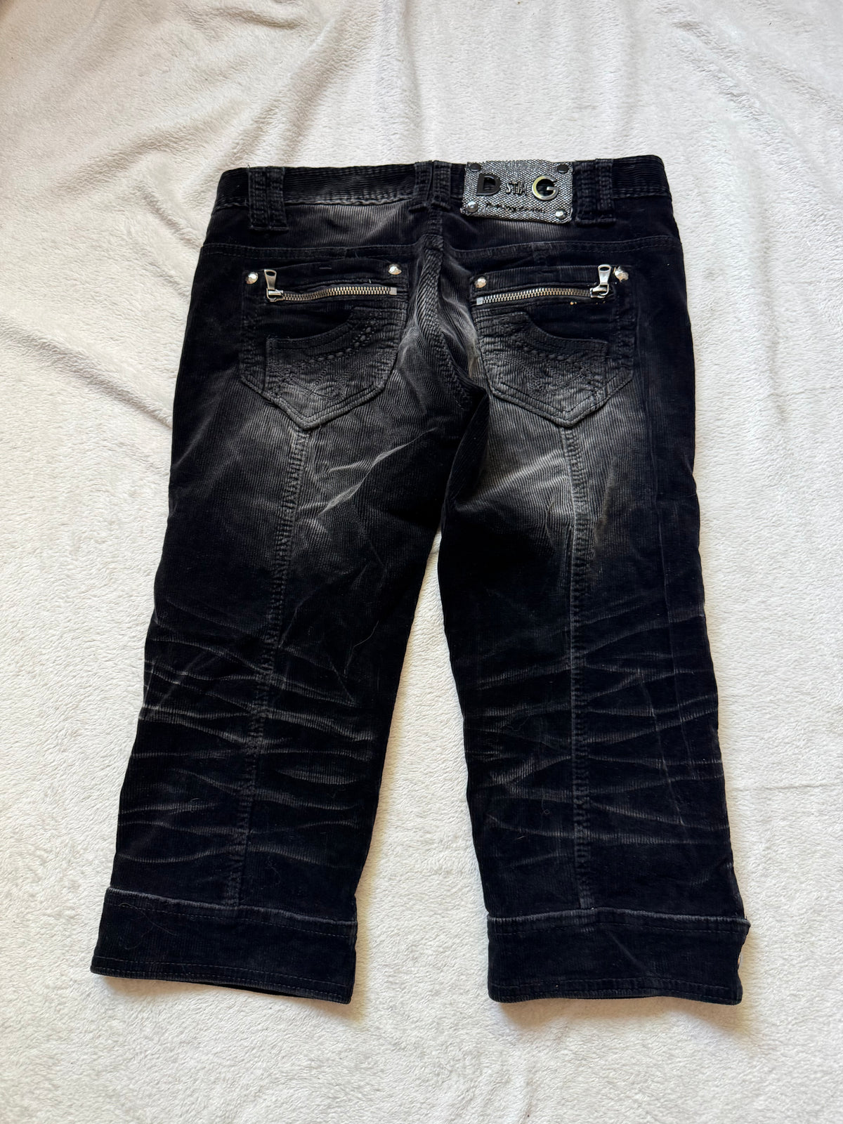 Pantalon capri noir velours côtelé taille basse vintage Y2K goth – taille S