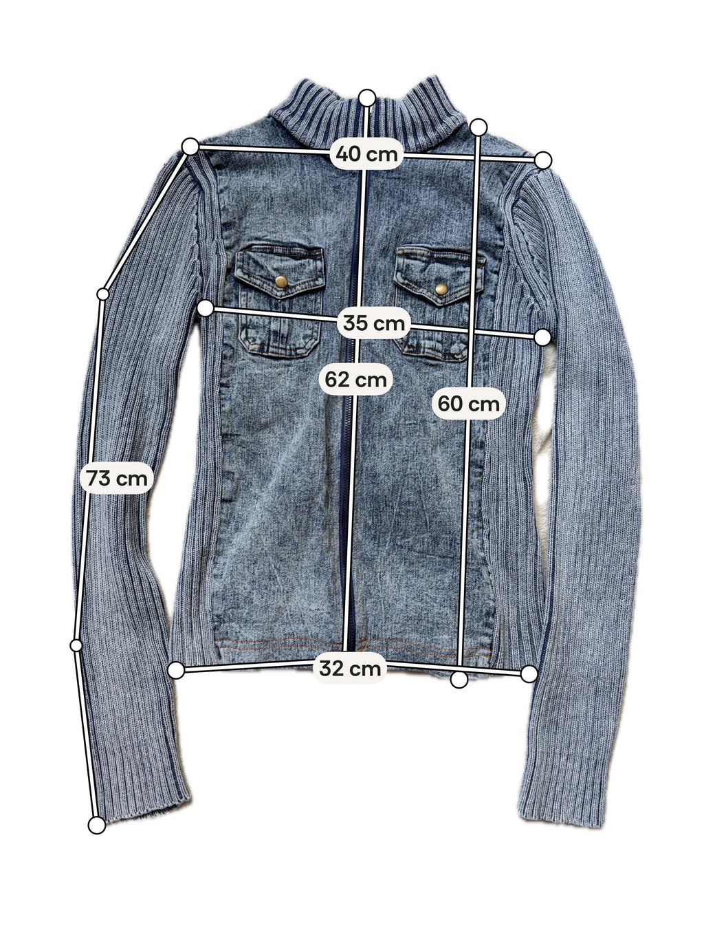 Veste zippée denim et maille côtelée style mall goth cyber y2k - taille M/L