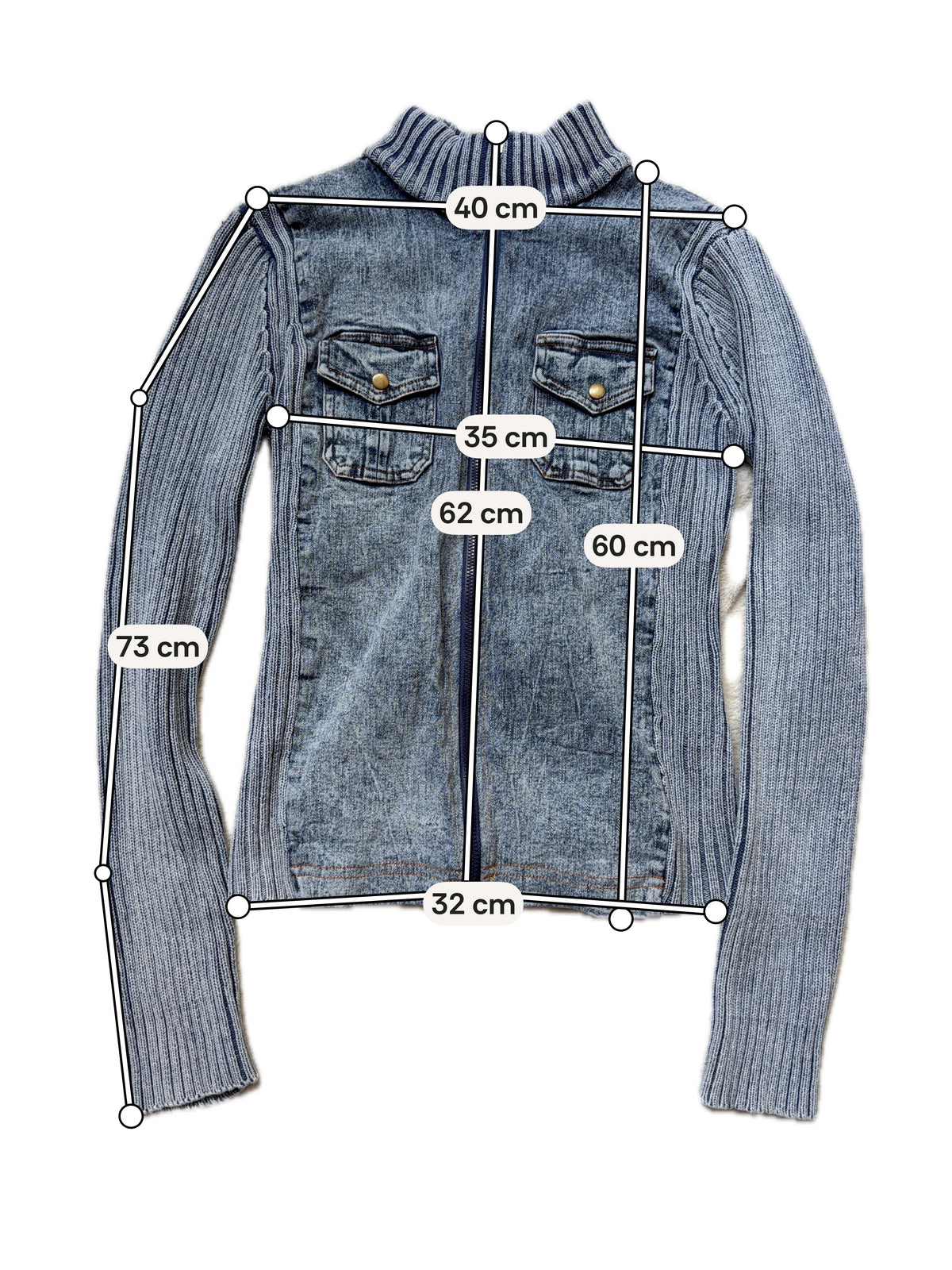 Veste zippée denim et maille côtelée style mall goth cyber y2k - taille M/L
