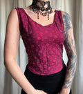Top corset bordeaux motifs floraux roses – taille L