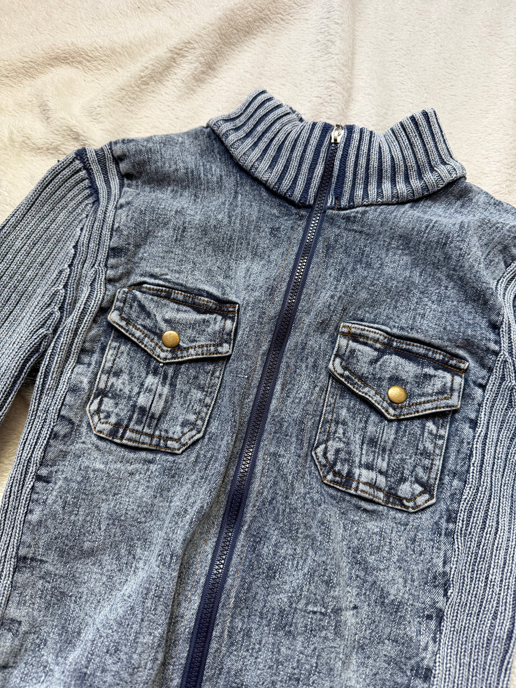Veste zippée denim et maille côtelée style mall goth cyber y2k - taille M/L