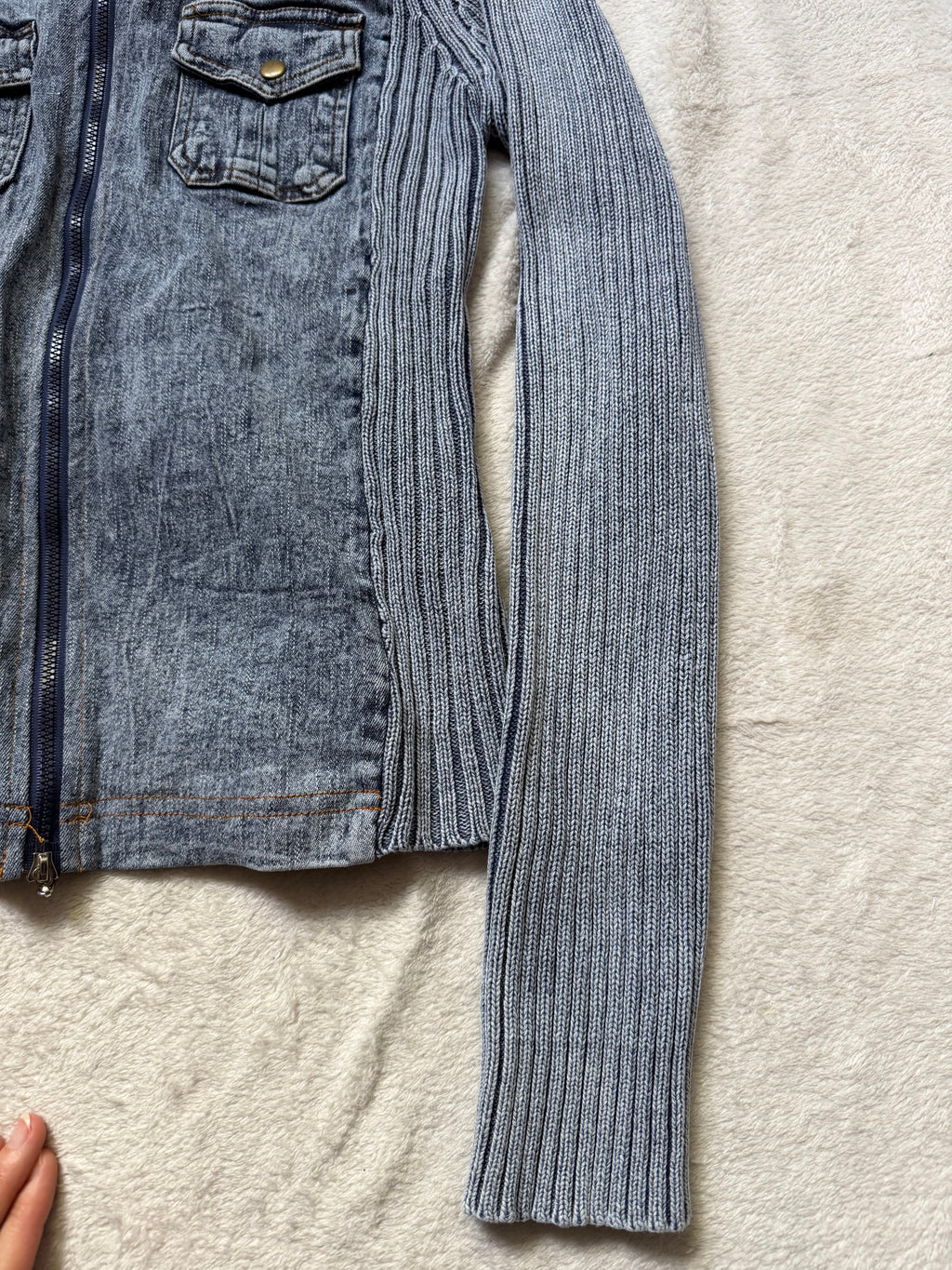 Veste zippée denim et maille côtelée style mall goth cyber y2k - taille M/L