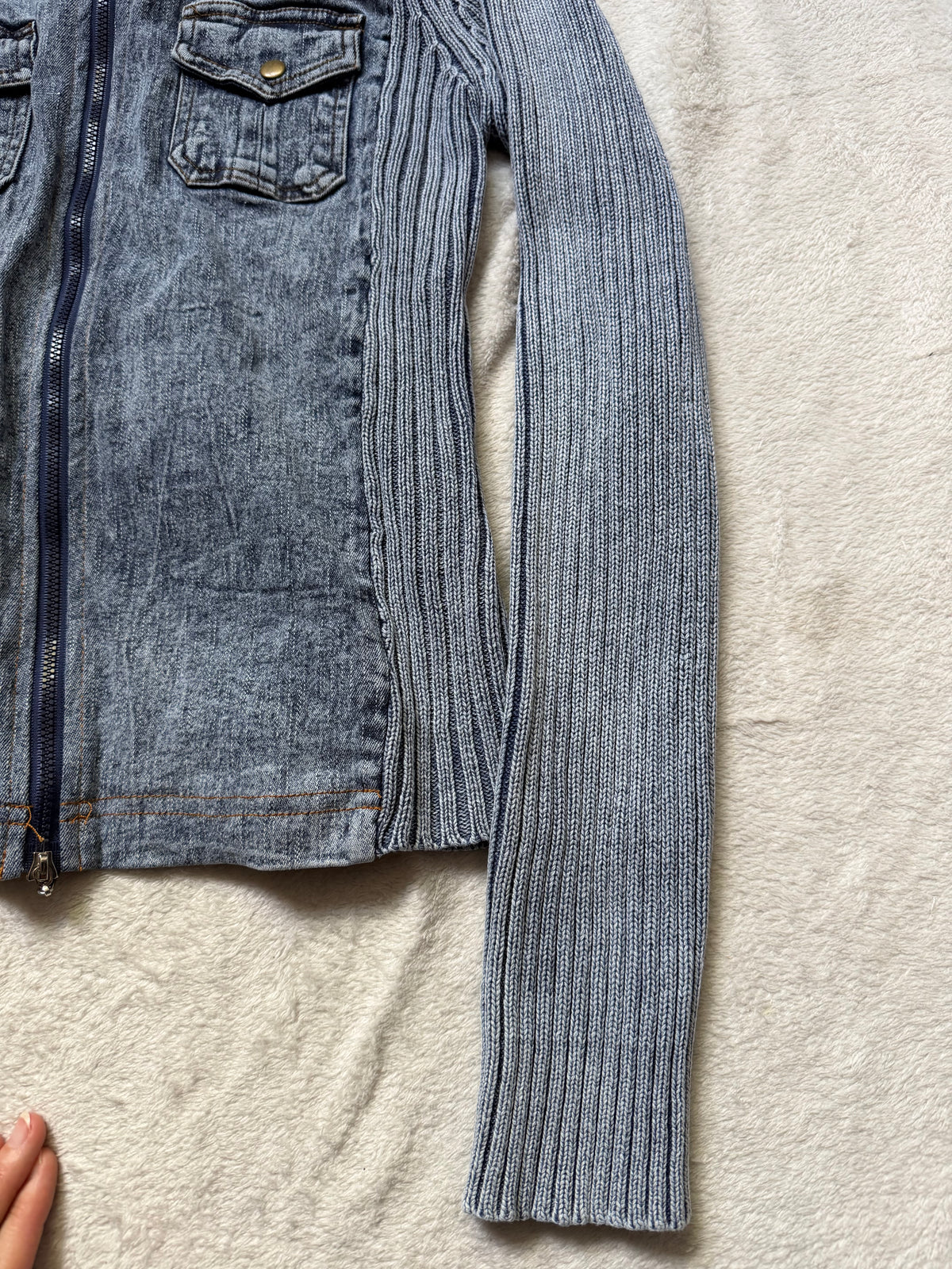 Veste zippée denim et maille côtelée style mall goth cyber y2k - taille M/L