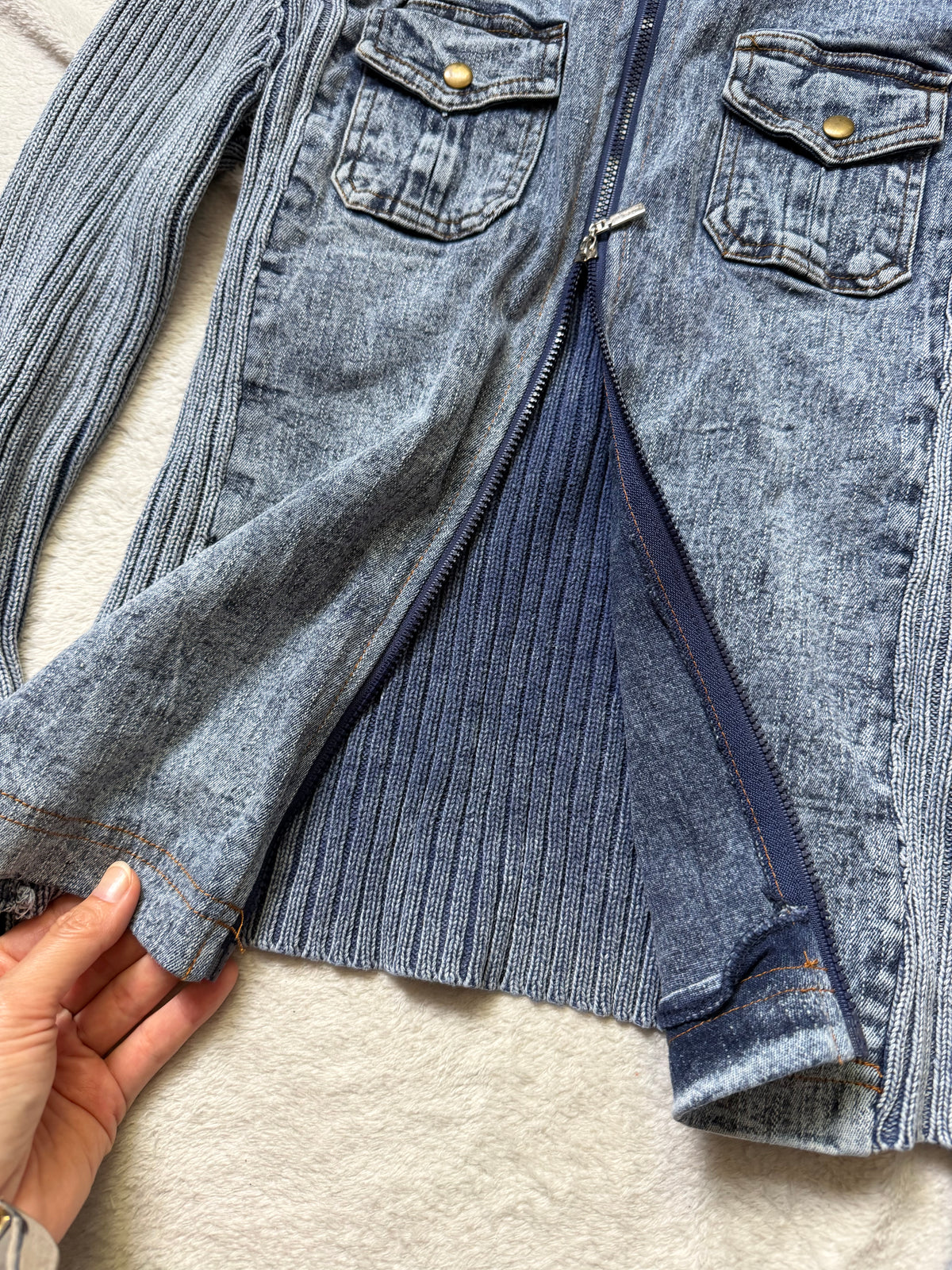 Veste zippée denim et maille côtelée style mall goth cyber y2k - taille M/L
