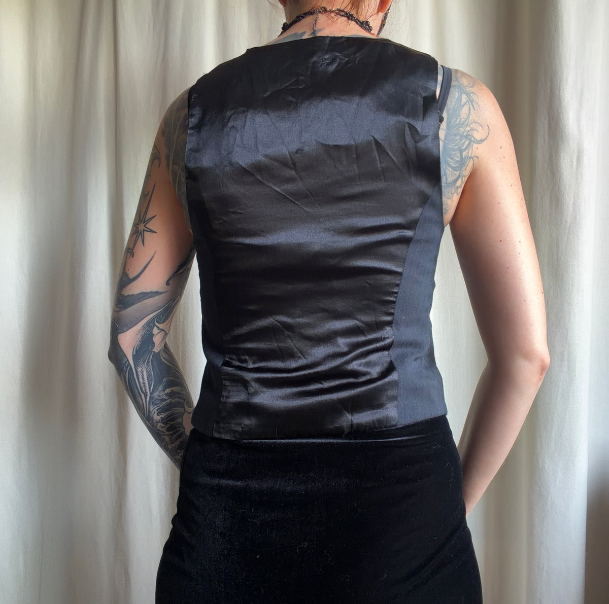 Gilet de costume boutonné gris/noir cintré y2k – taille S