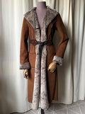 70s Brown Faux Shearling Long Coat - size M