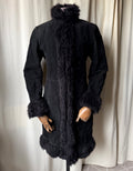 Black long leather and faux fur coat, Pennylane vampy 00s style - size L