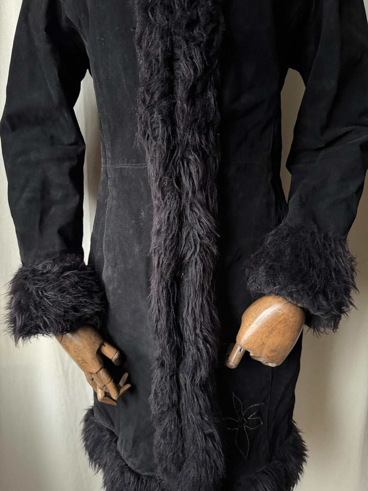 Manteau long noir cuir et fausse fourrure style pennylane vampy 00s - taille L