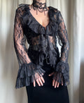 Black lace top ruffles and lacing vampy pirate gothic style - size L/XL