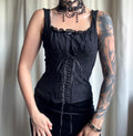 Vampy Goth Black Lace-Up Ribbon Corset Top – Size S/M