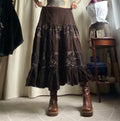 Long brown velvet skirt with floral embroidery whimsigoth boho goth style - size L/XL