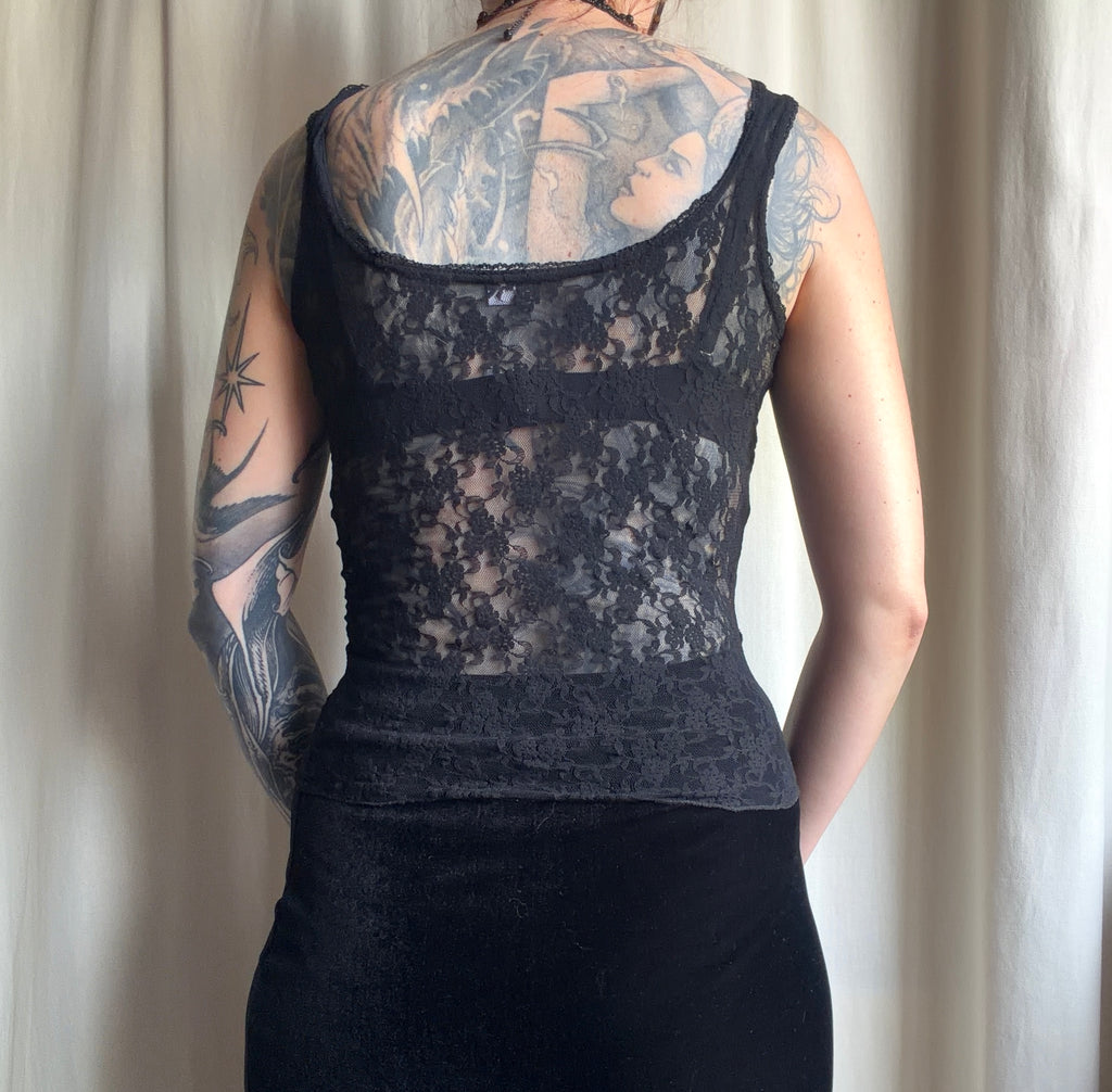 Vampy Goth Black Lace-Up Ribbon Corset Top – Size S/M