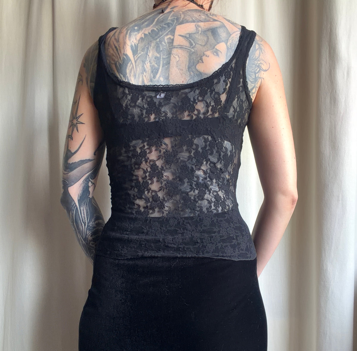 Vampy Goth Black Lace-Up Ribbon Corset Top – Size S/M