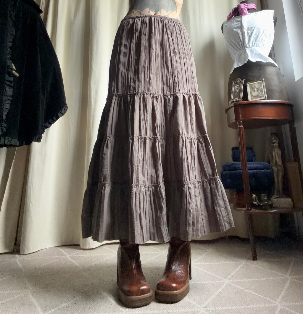 Jupe maxi kaki ample et volantée style fairygrunge whimsigoth - taille S/M