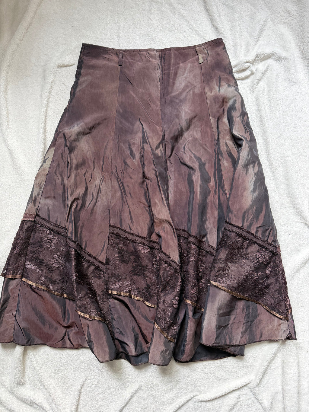 Jupe longue marron à panneaux de dentelle style fairygrunge 00s - taille L