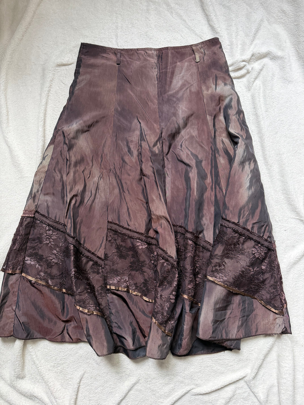 Jupe longue marron à panneaux de dentelle style fairygrunge 00s - taille L