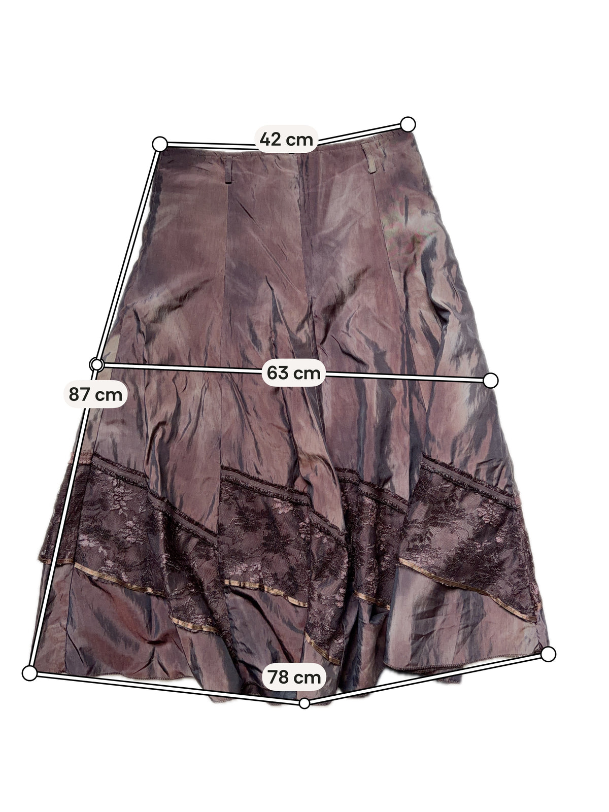 Jupe longue marron à panneaux de dentelle style fairygrunge 00s - taille L