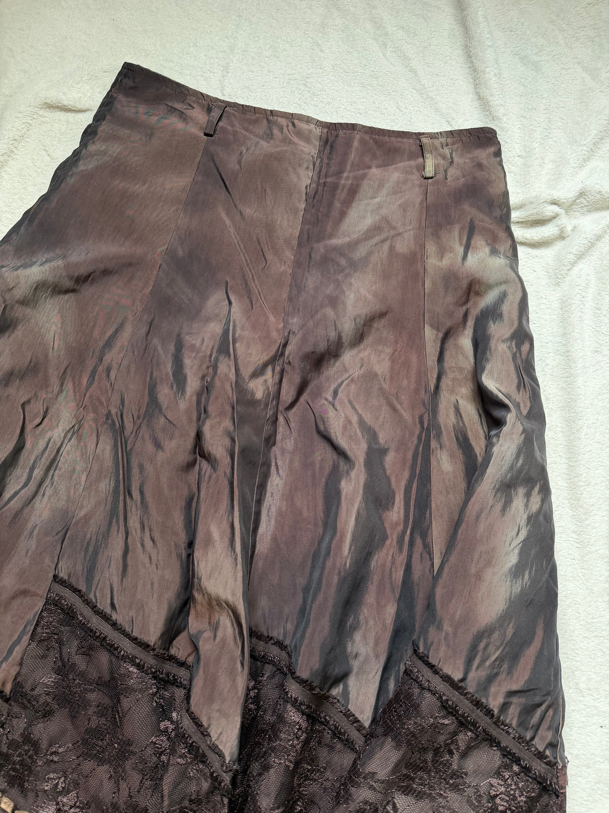 Jupe longue marron à panneaux de dentelle style fairygrunge 00s - taille L