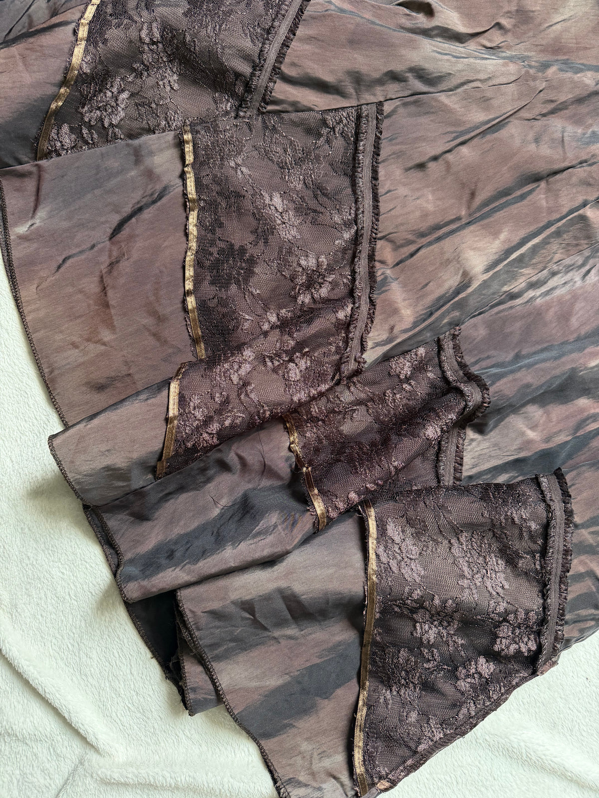 Jupe longue marron à panneaux de dentelle style fairygrunge 00s - taille L