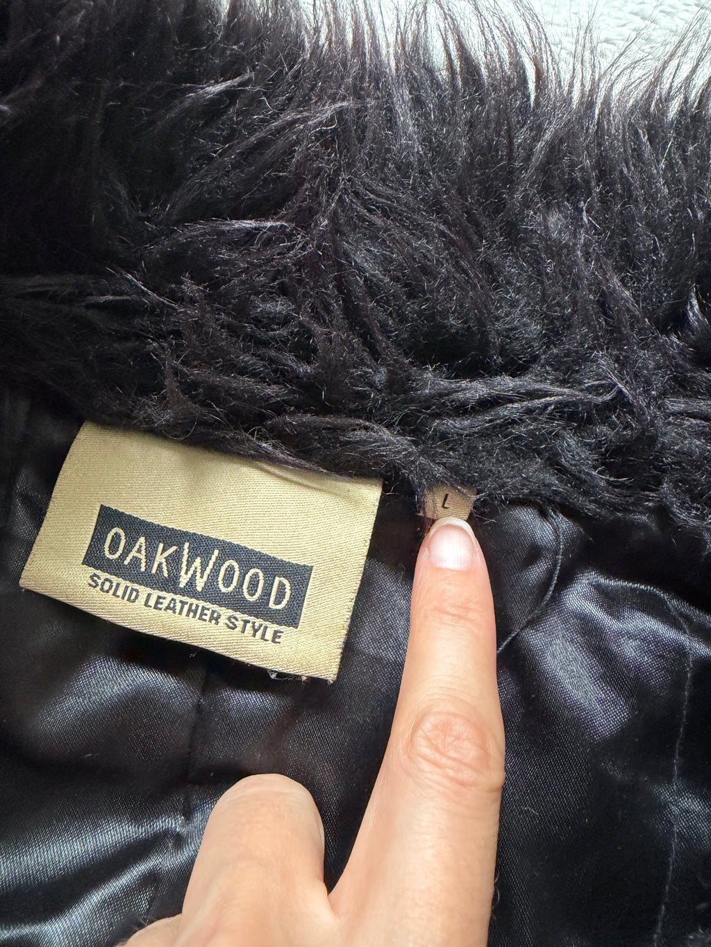 Black long leather and faux fur coat, Pennylane vampy 00s style - size L