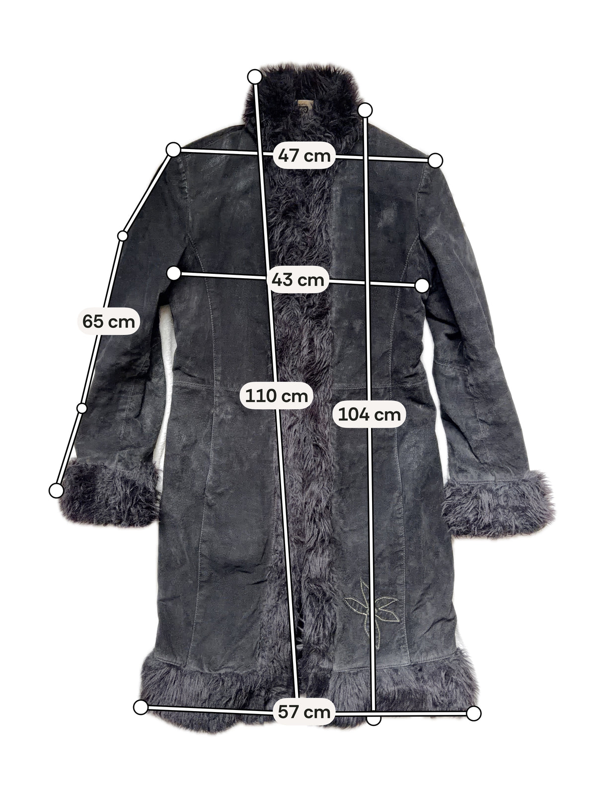 Black long leather and faux fur coat, Pennylane vampy 00s style - size L