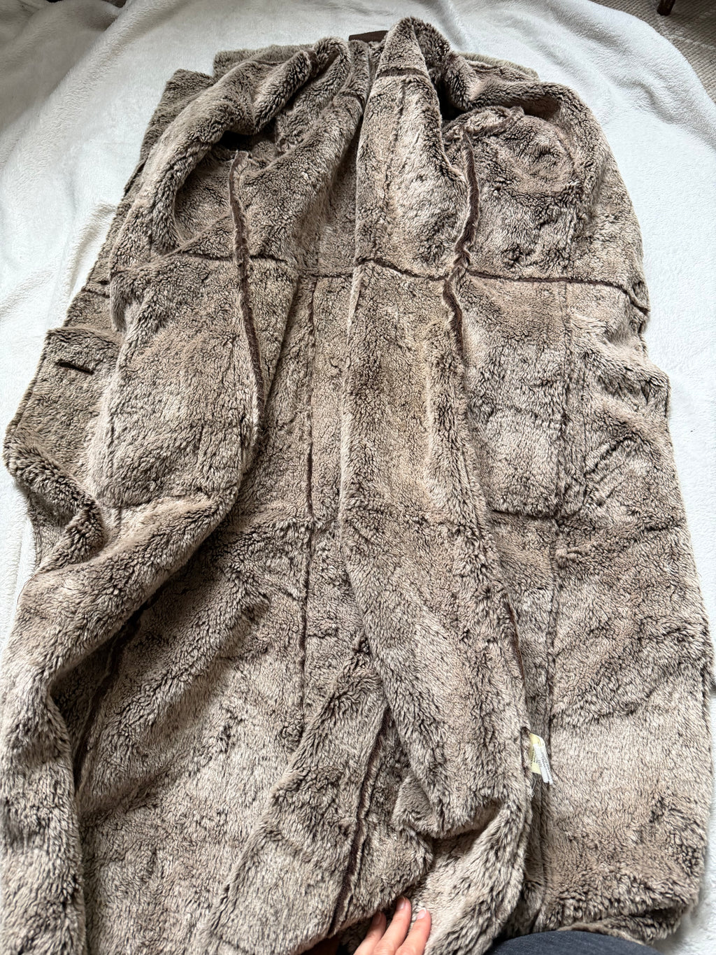 70s Brown Faux Shearling Long Coat - size M