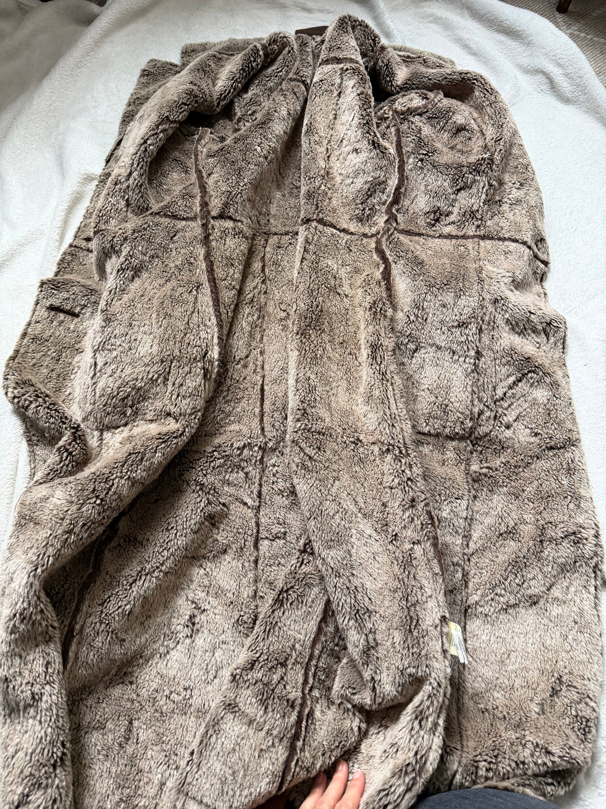 70s Brown Faux Shearling Long Coat - size M