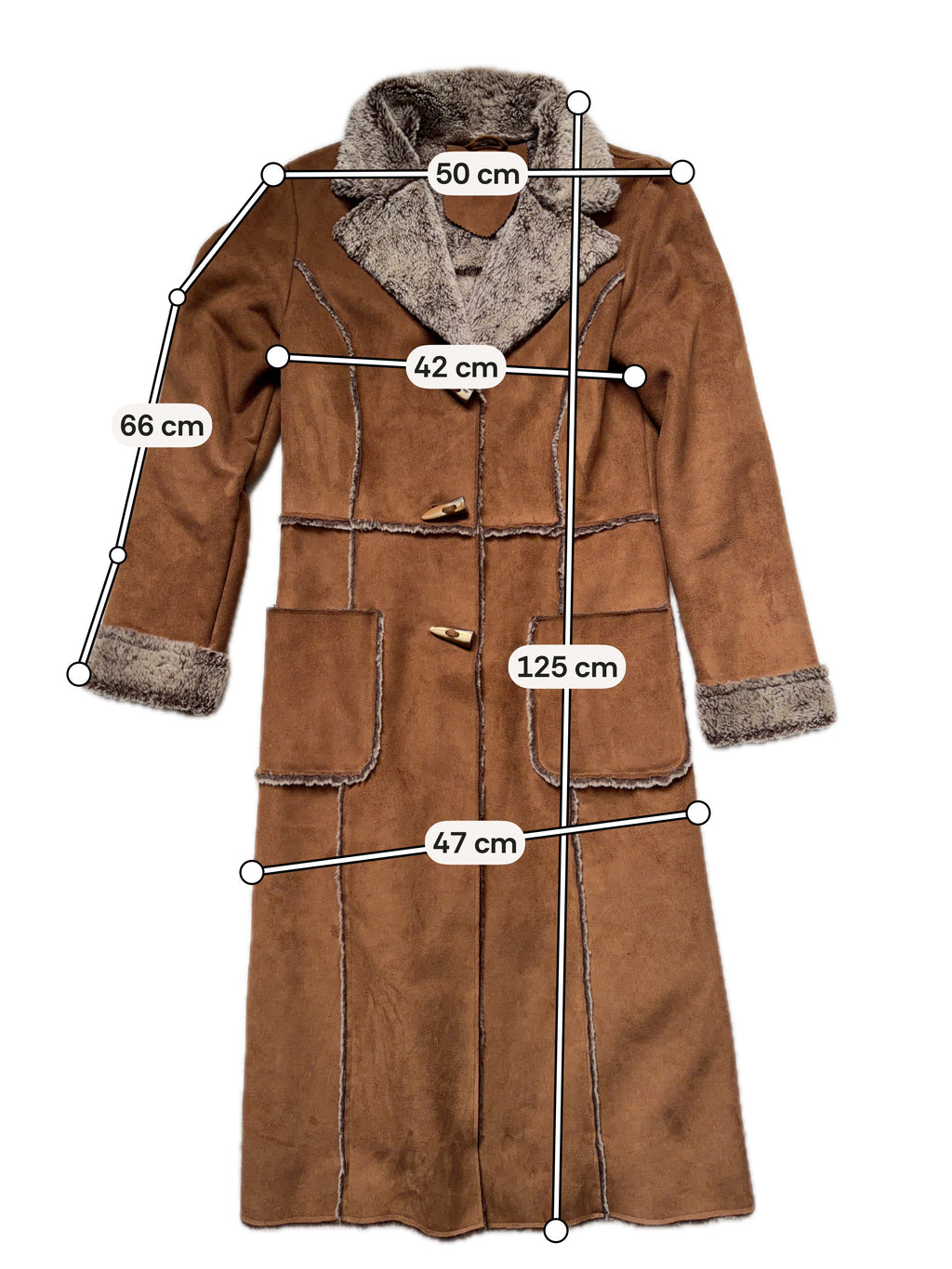 70s Brown Faux Shearling Long Coat - size M